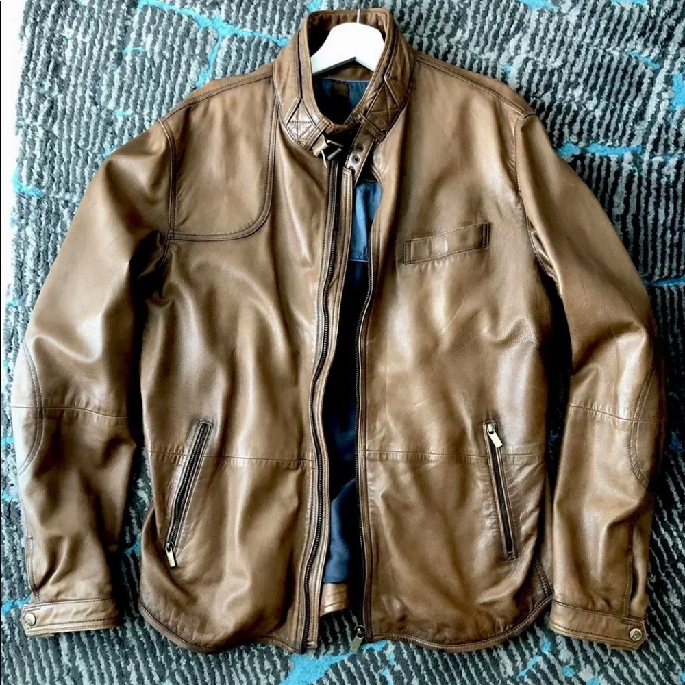 MASSIMO DUTTI MEN'S LEATHER JACKET XL BROWN - Picture 3 of 8